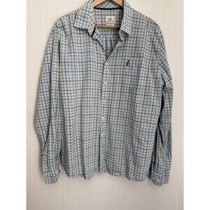 Johnnie O Hangin Out Shirt Mens 2XL Blue Plaid Long Sleeve Button Up Golf Surf